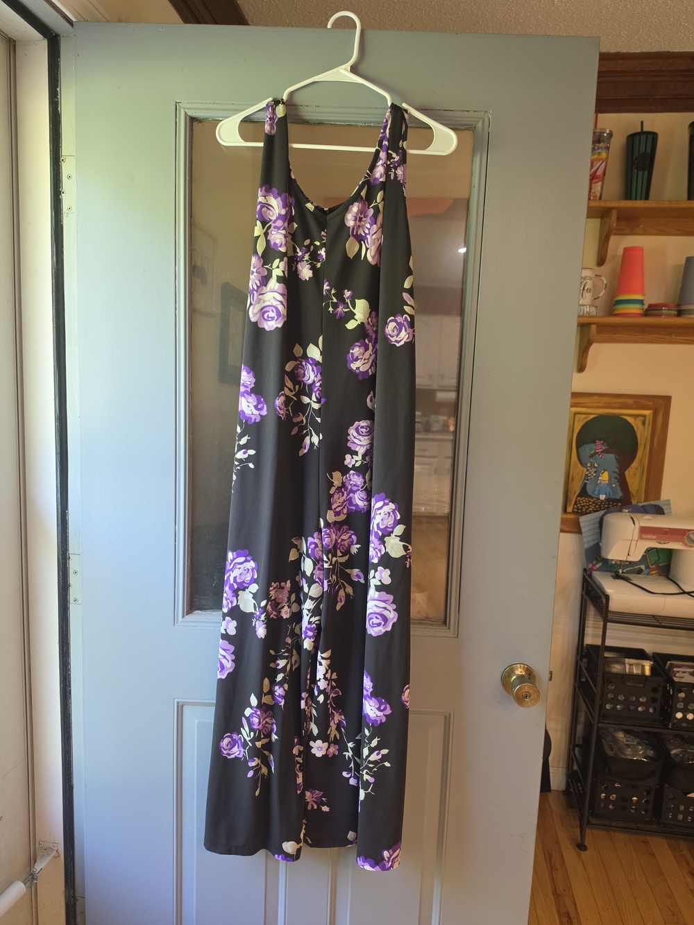 LuLaRoe Black Jumpsuit with Purple Floral Pattern